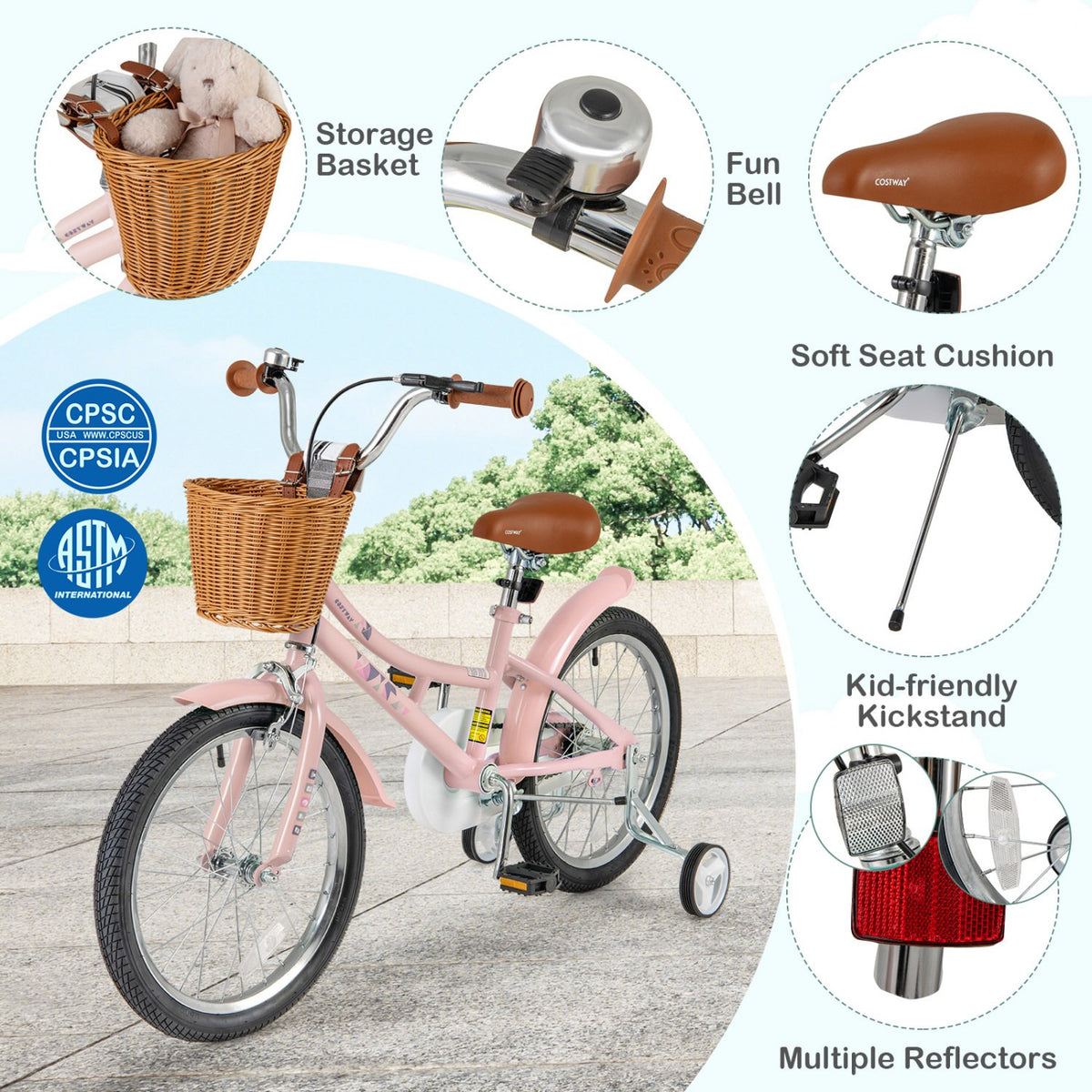 18 Inch Kids Bike Retro Bicycle with Adjustable Height and Basket for Ages 4-8 Years Old-18 inches view 9