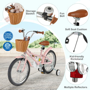 18 Inch Kids Bike Retro Bicycle with Adjustable Height and Basket for Ages 4-8 Years Old-18 inches view 9