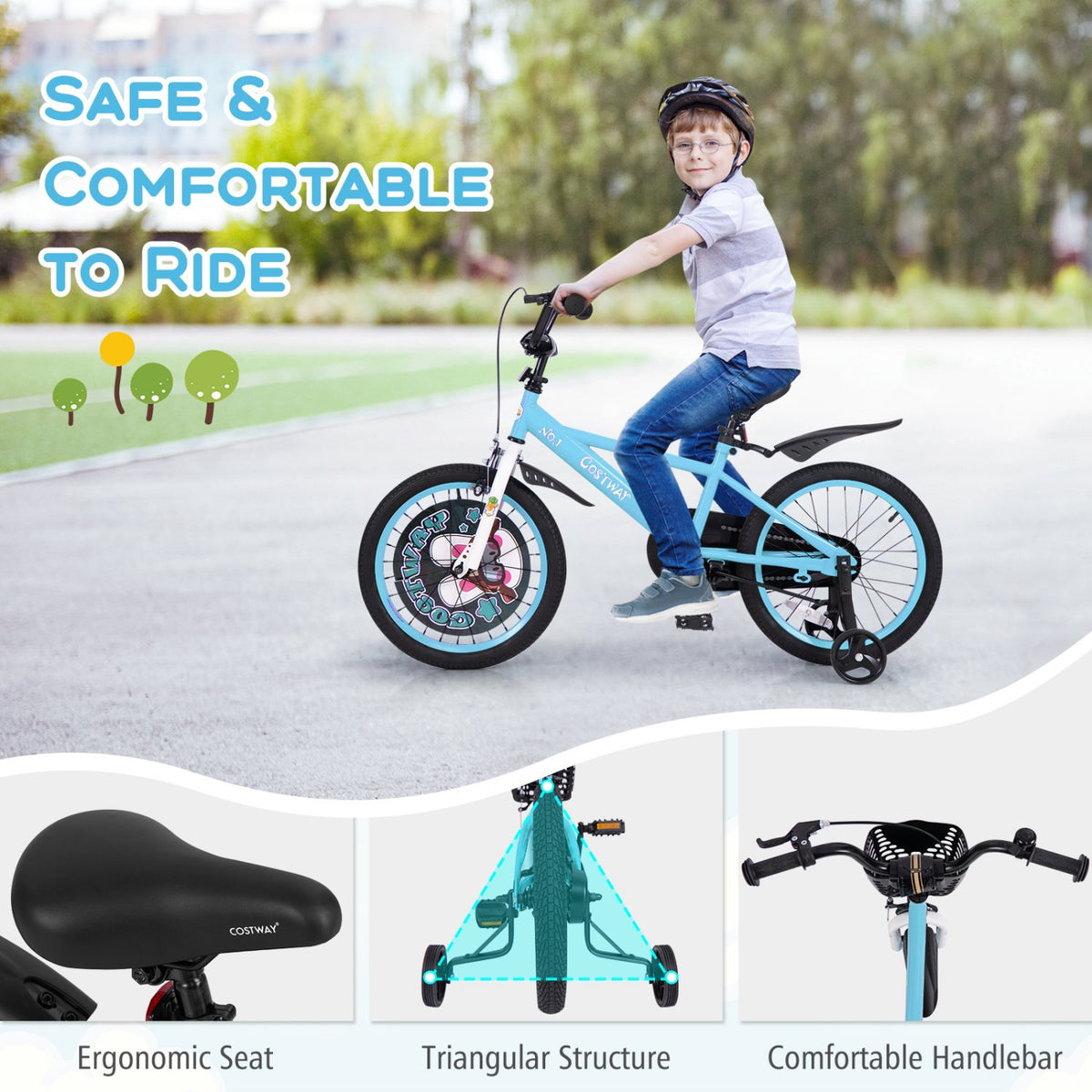18 Inch Kids Bike with Adjustable Handlebar and Saddle for 4-8 Years Old-18 inches view 6