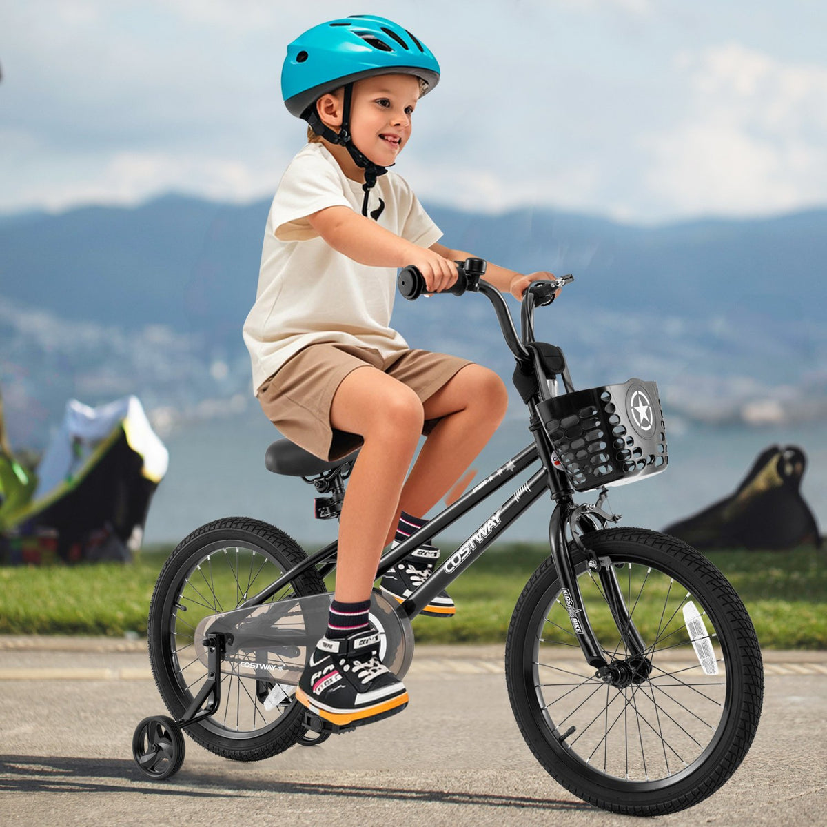 18 Inch Kids Bike with Basket and Training Wheels for Children Aged 4-8 Years Old view 2