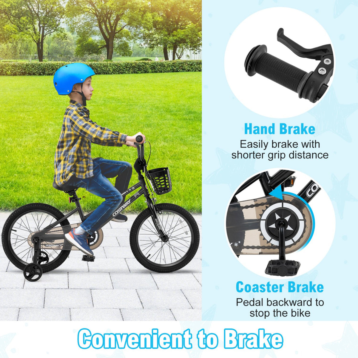 18 Inch Kids Bike with Basket and Training Wheels for Children Aged 4-8 Years Old view 6
