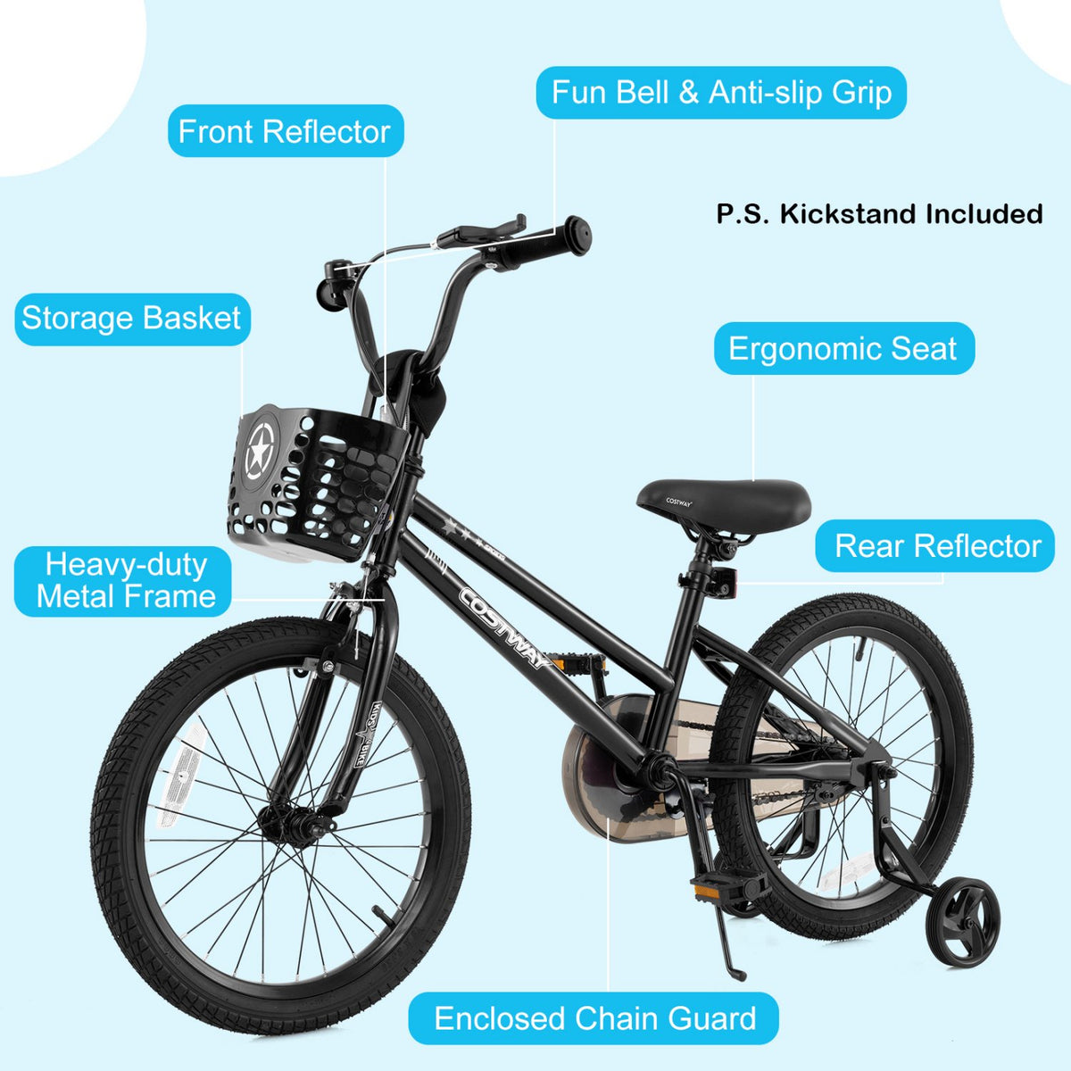 18 Inch Kids Bike with Basket and Training Wheels for Children Aged 4-8 Years Old view 9
