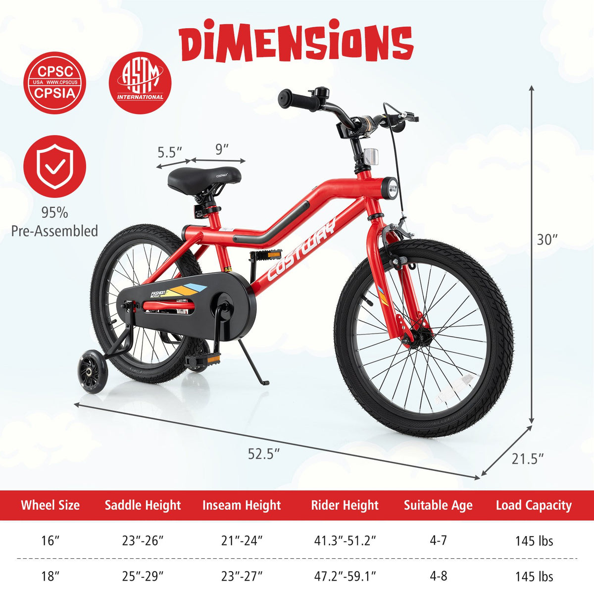 Patented 18 Inch Kids Bike with LED Lights Adjustable Carbon Steel Bicycle for 4-8 Years Old-18 inches view 4