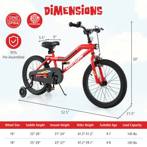 Patented 18 Inch Kids Bike with LED Lights Adjustable Carbon Steel Bicycle for 4-8 Years Old-18 inches view 4