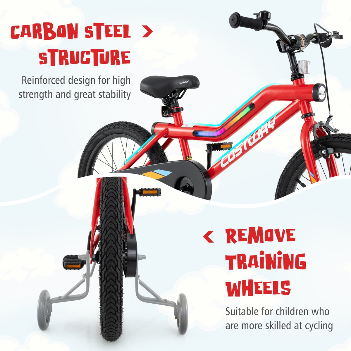 Patented 18 Inch Kids Bike with LED Lights Adjustable Carbon Steel Bicycle for 4-8 Years Old-18 inches view 8
