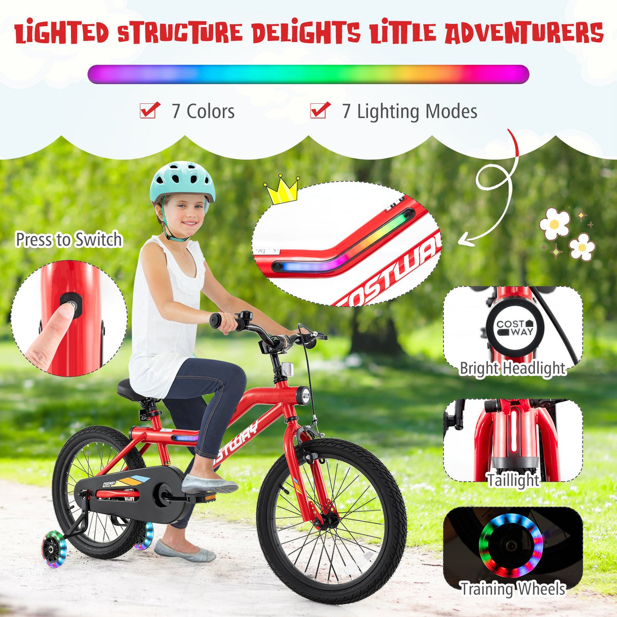 Patented 18 Inch Kids Bike with LED Lights Adjustable Carbon Steel Bicycle for 4-8 Years Old-18 inches view 9