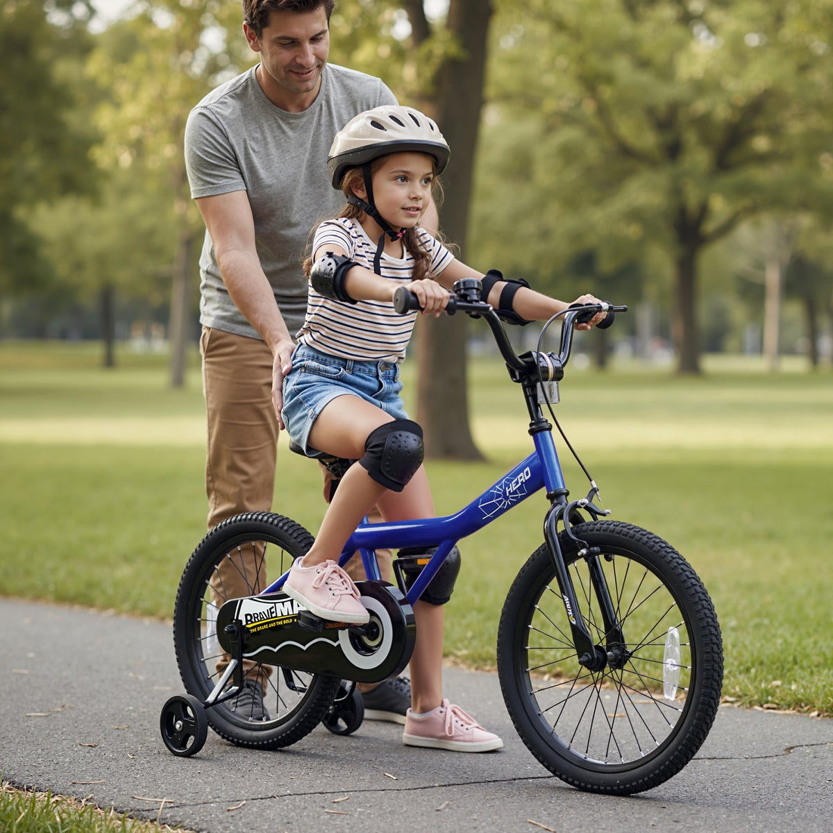 18-Inch Kids Bike with Removable Training Wheels Navy - Brave Hero view 2