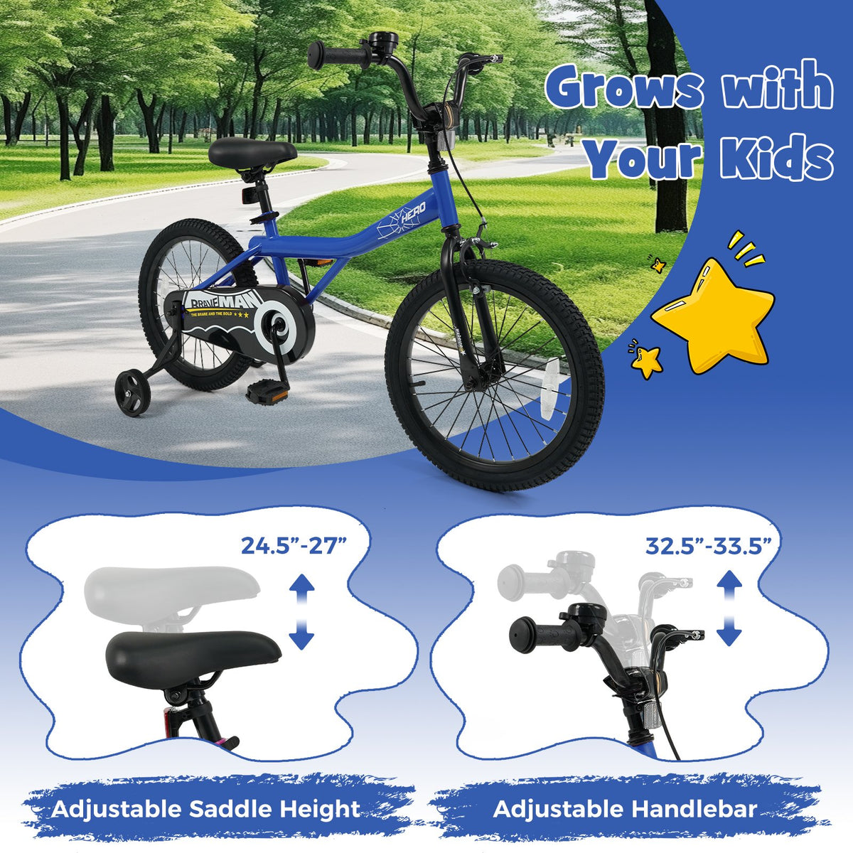 18-Inch Kids Bike with Removable Training Wheels Navy - Brave Hero view 5