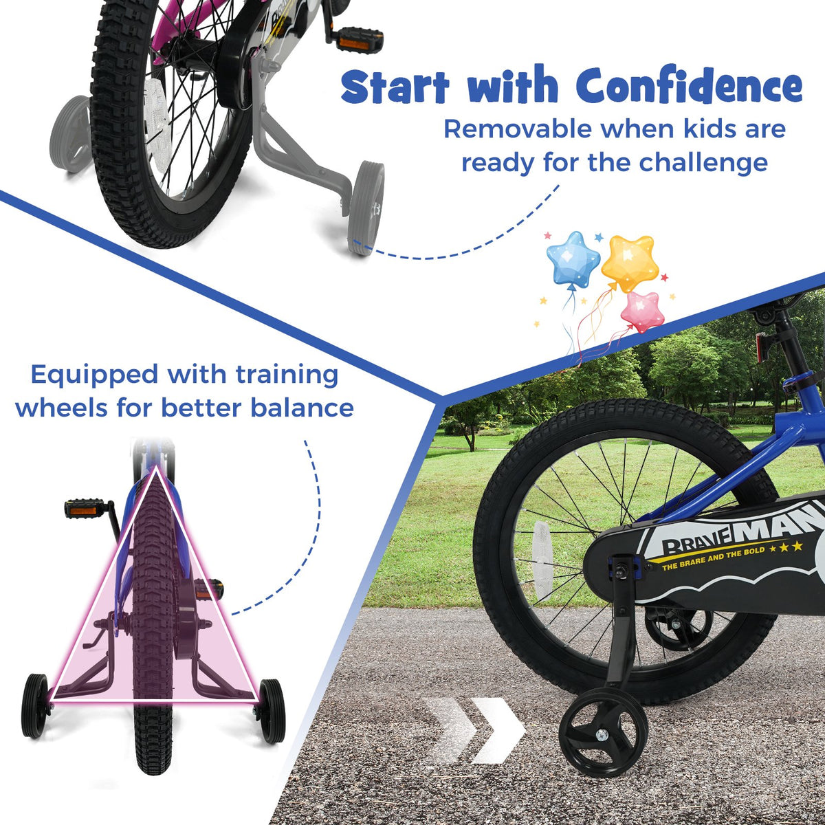 18-Inch Kids Bike with Removable Training Wheels Navy - Brave Hero view 7