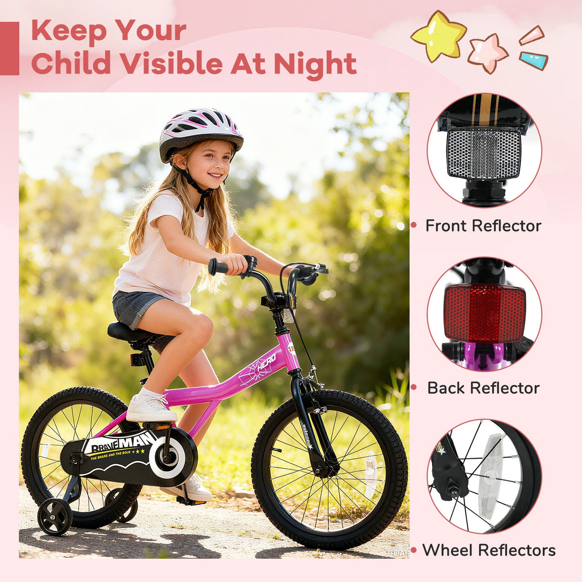 18-Inch Kids Bike with Removable Training Wheels Pink-Brave Hero view 9