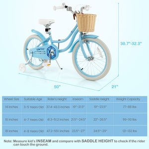 18-Inch Kids Bike with Training Wheels and Adjustable Handlebar Seat-Blue view 5