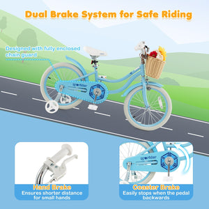 18-Inch Kids Bike with Training Wheels and Adjustable Handlebar Seat-Blue view 7