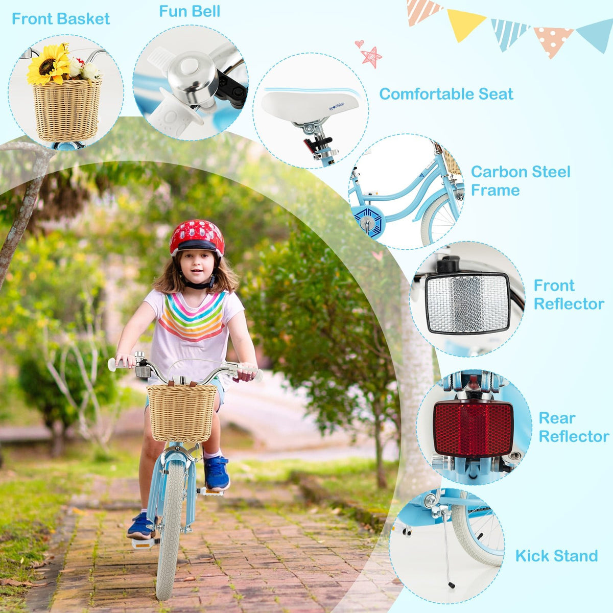 18-Inch Kids Bike with Training Wheels and Adjustable Handlebar Seat-Blue view 9