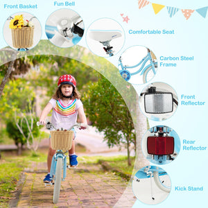 18-Inch Kids Bike with Training Wheels and Adjustable Handlebar Seat-Blue view 9