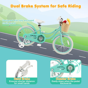 18-Inch Kids Bike with Training Wheels and Adjustable Handlebar Seat-Green view 7