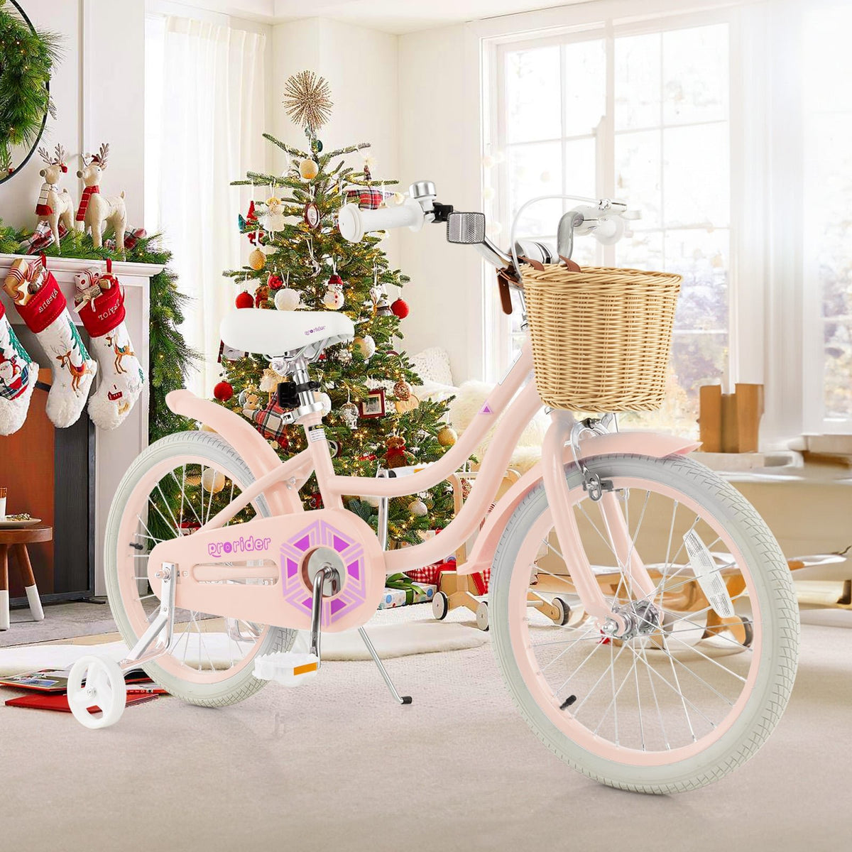 18-Inch Kids Bike with Training Wheels and Adjustable Handlebar Seat-Pink view 2