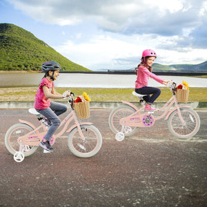 18-Inch Kids Bike with Training Wheels and Adjustable Handlebar Seat-Pink view 3