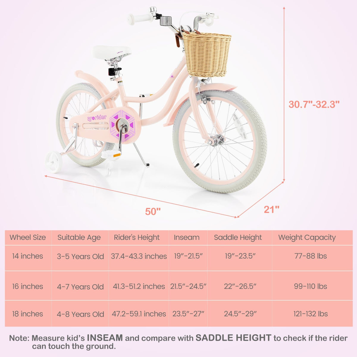 18-Inch Kids Bike with Training Wheels and Adjustable Handlebar Seat-Pink view 5