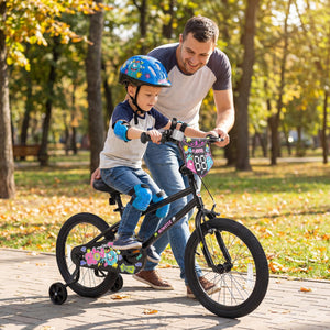 18 Inch Kids Bike with Training Wheels for Ages 4-8 Years Old Black- Street Art Time view 3