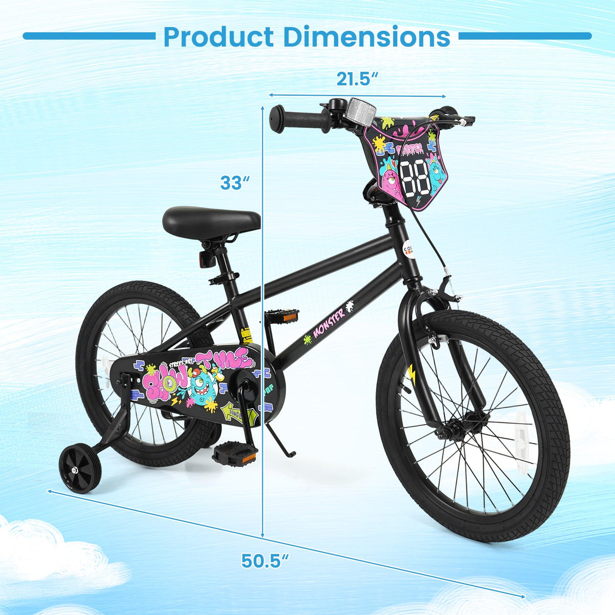 18 Inch Kids Bike with Training Wheels for Ages 4-8 Years Old Black- Street Art Time view 4