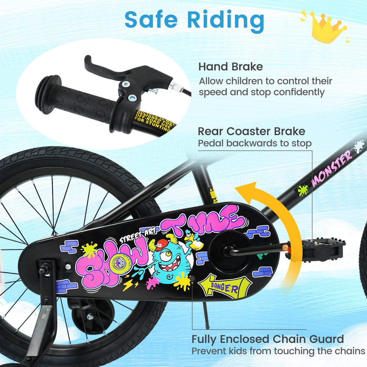 18 Inch Kids Bike with Training Wheels for Ages 4-8 Years Old Black- Street Art Time view 5