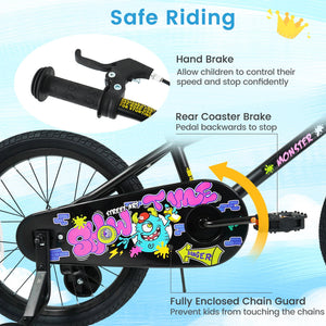 18 Inch Kids Bike with Training Wheels for Ages 4-8 Years Old Black- Street Art Time view 5