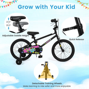 18 Inch Kids Bike with Training Wheels for Ages 4-8 Years Old Black- Street Art Time view 6