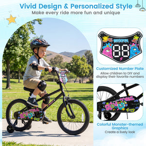 18 Inch Kids Bike with Training Wheels for Ages 4-8 Years Old Black- Street Art Time view 8