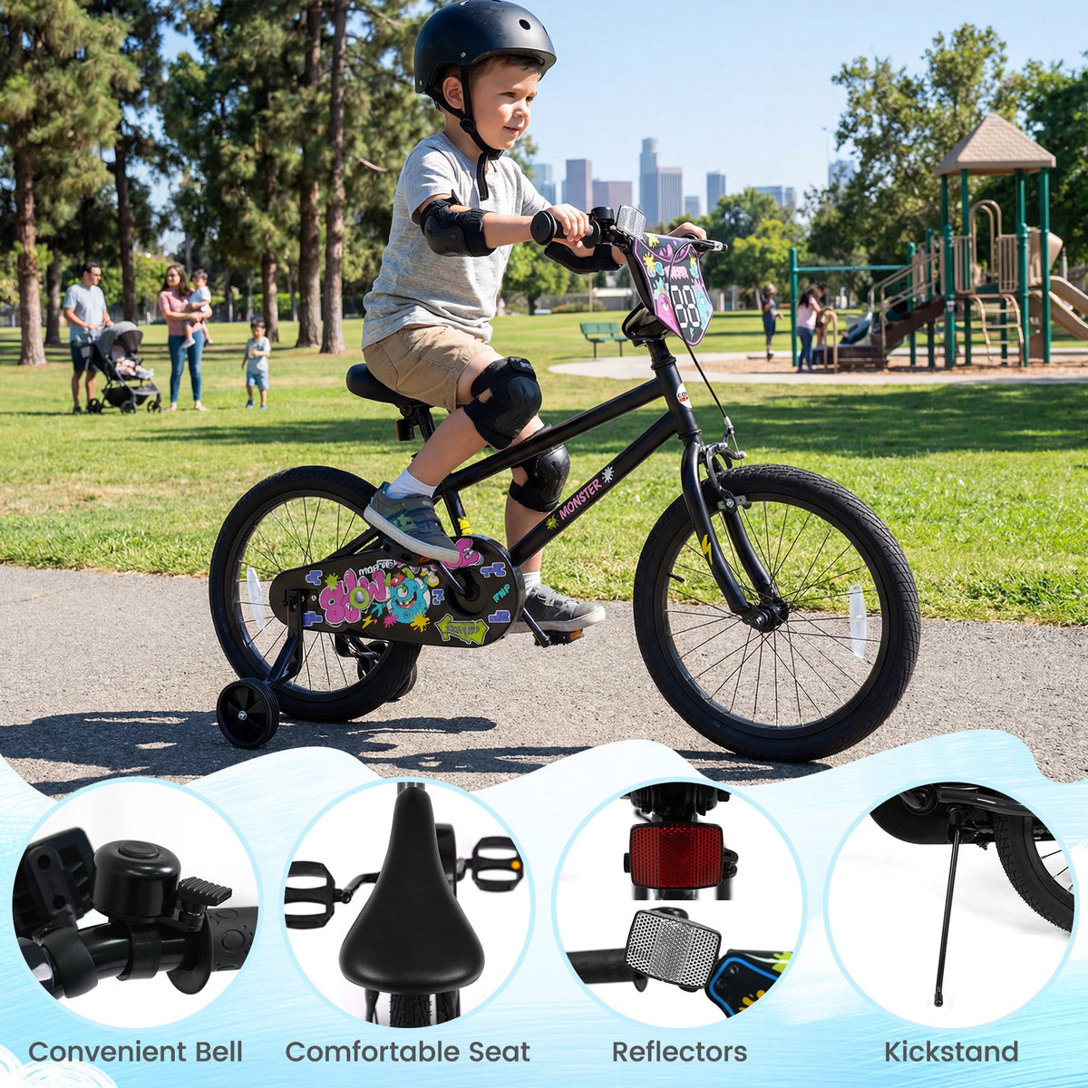 18 Inch Kids Bike with Training Wheels for Ages 4-8 Years Old Black- Street Art Time view 9