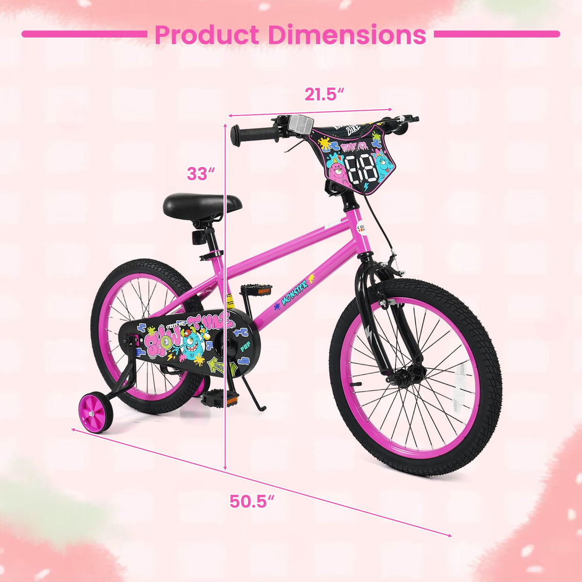 18 Inch Kids Bike with Training Wheels for Ages 4-8 Years Old Pink- Street Art Time view 3
