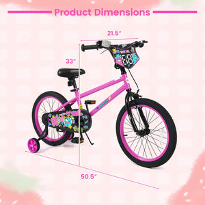 18 Inch Kids Bike with Training Wheels for Ages 4-8 Years Old Pink- Street Art Time view 3