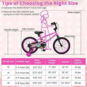 18 Inch Kids Bike with Training Wheels for Ages 4-8 Years Old Pink- Street Art Time view 4