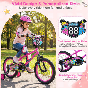18 Inch Kids Bike with Training Wheels for Ages 4-8 Years Old Pink- Street Art Time view 5