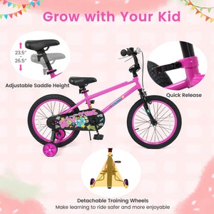 18 Inch Kids Bike with Training Wheels for Ages 4-8 Years Old Pink- Street Art Time view 6