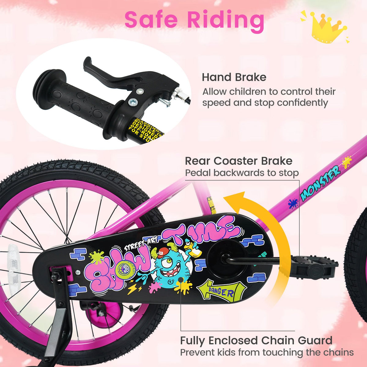 18 Inch Kids Bike with Training Wheels for Ages 4-8 Years Old Pink- Street Art Time view 7