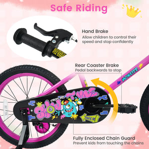 18 Inch Kids Bike with Training Wheels for Ages 4-8 Years Old Pink- Street Art Time view 7
