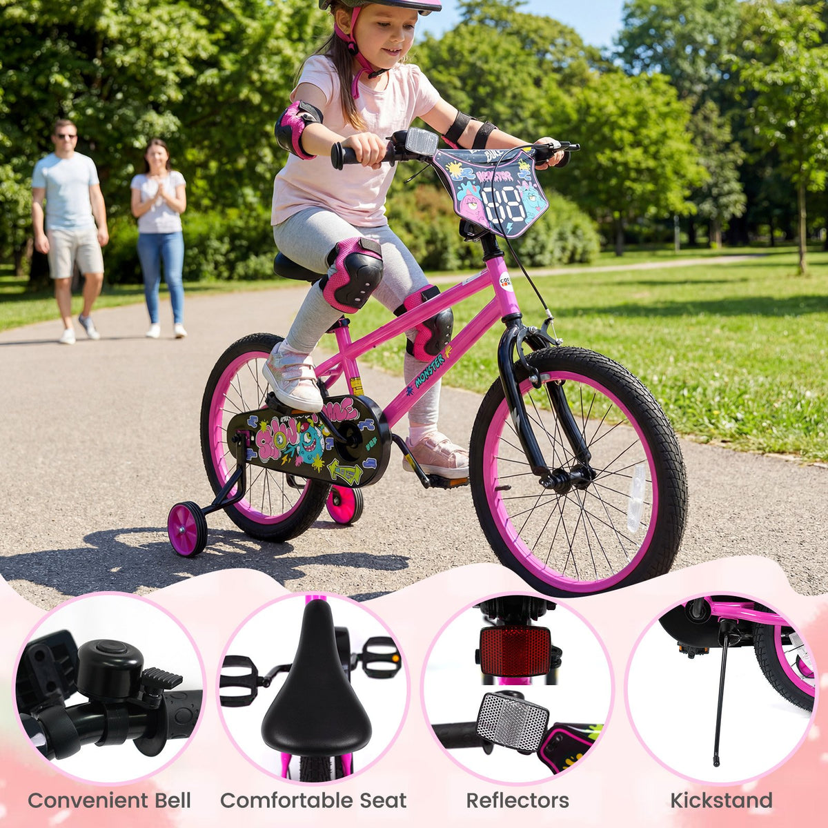 18 Inch Kids Bike with Training Wheels for Ages 4-8 Years Old Pink- Street Art Time view 8