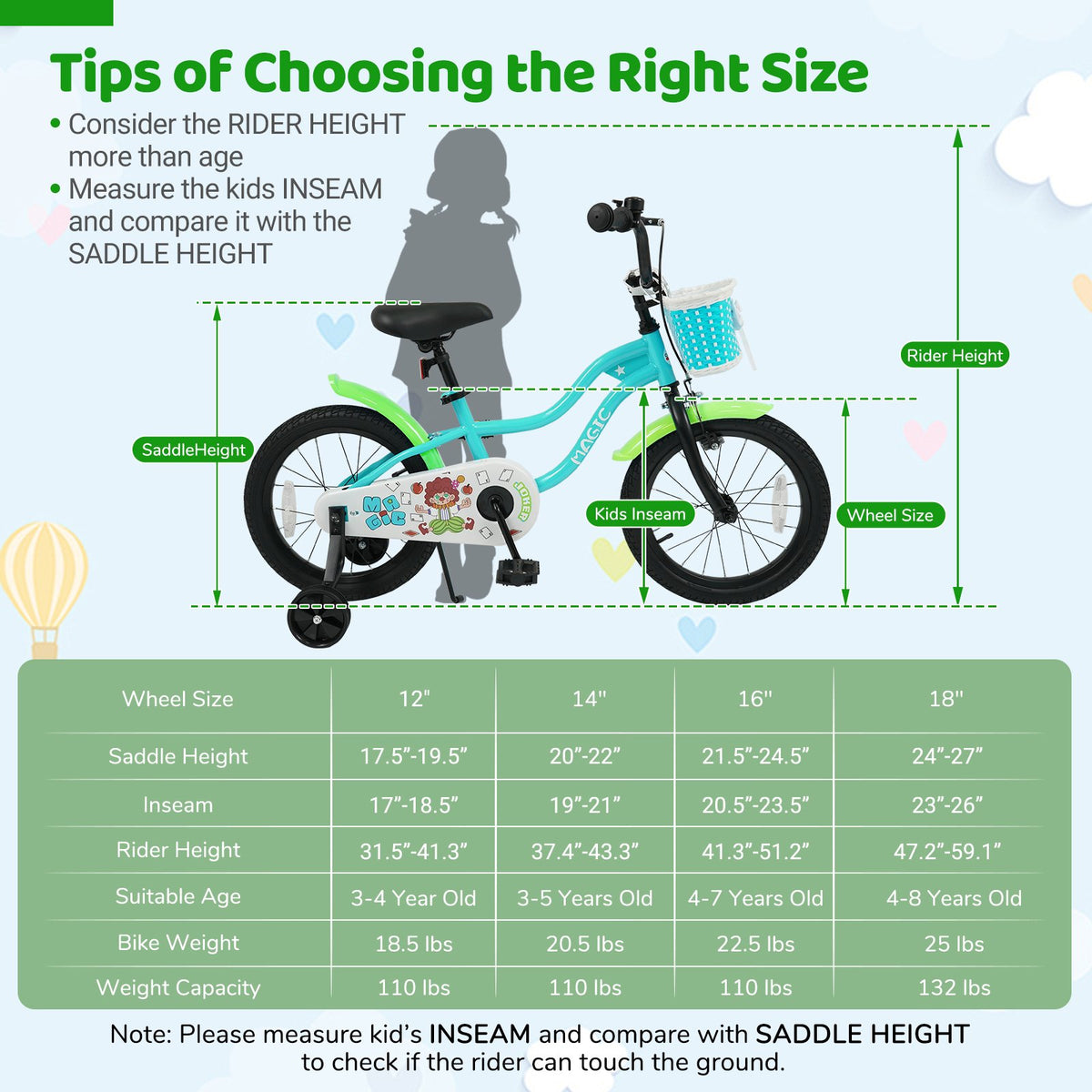 18 Inch Kids Bike with Training Wheels and Basket Green Color view 4