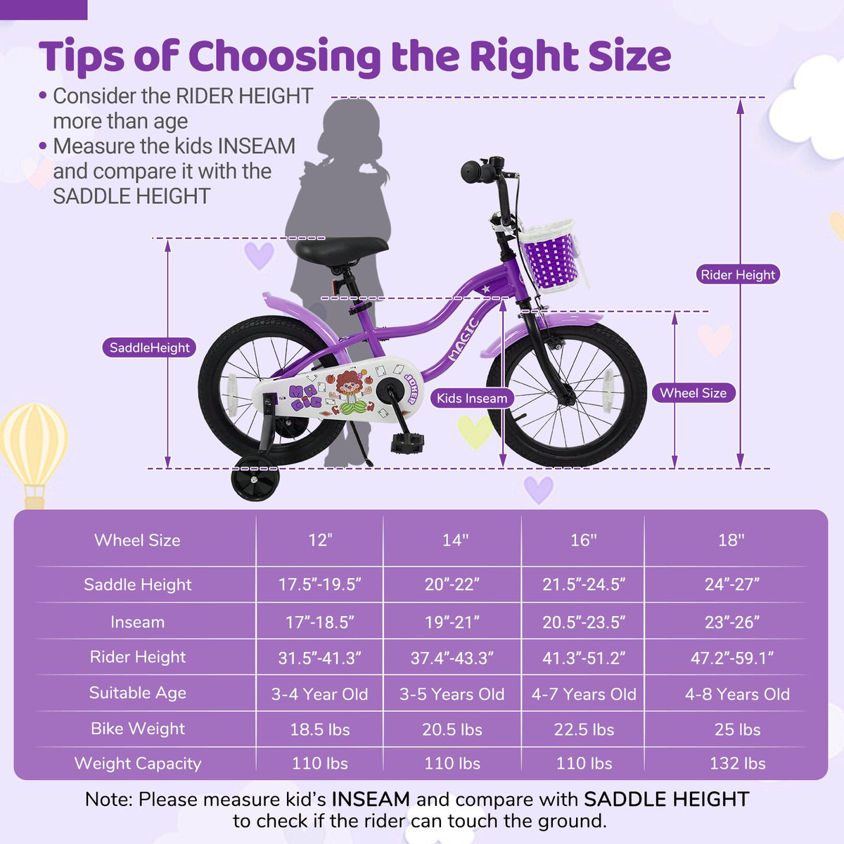 18 Inch Kids Bike with Training Wheels for Aged 3-8 Years Old - Magic Purple view 4