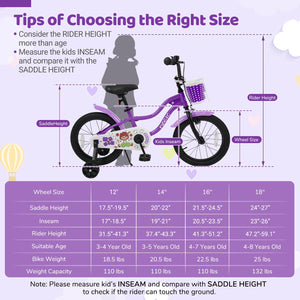 18 Inch Kids Bike with Training Wheels for Aged 3-8 Years Old - Magic Purple view 4