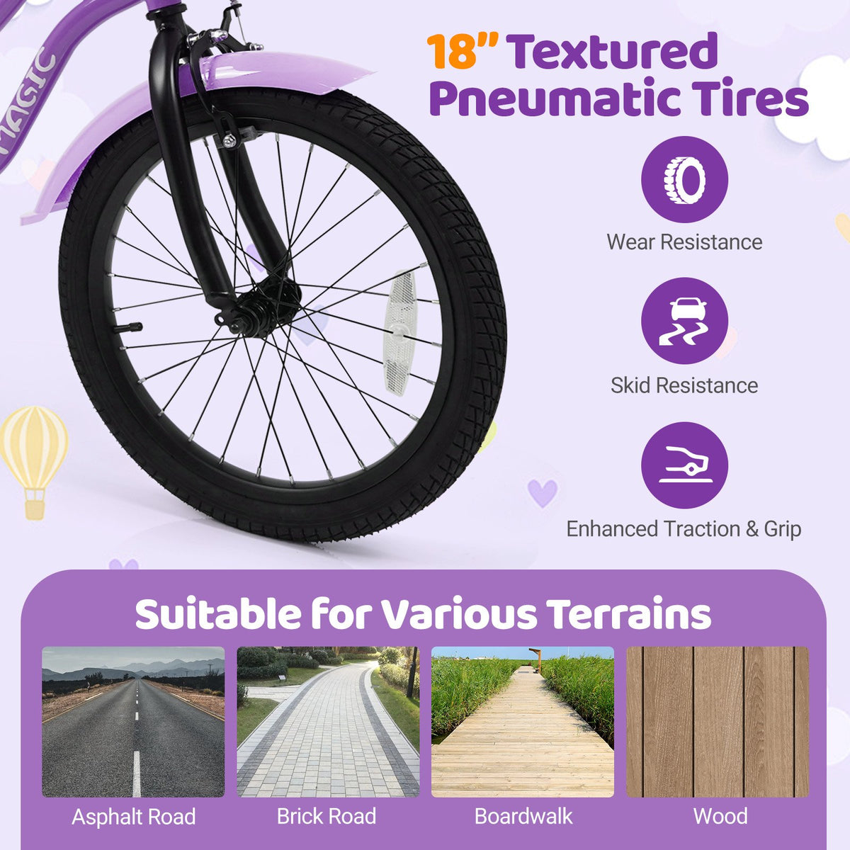 18 Inch Kids Bike with Training Wheels for Aged 3-8 Years Old - Magic Purple view 7