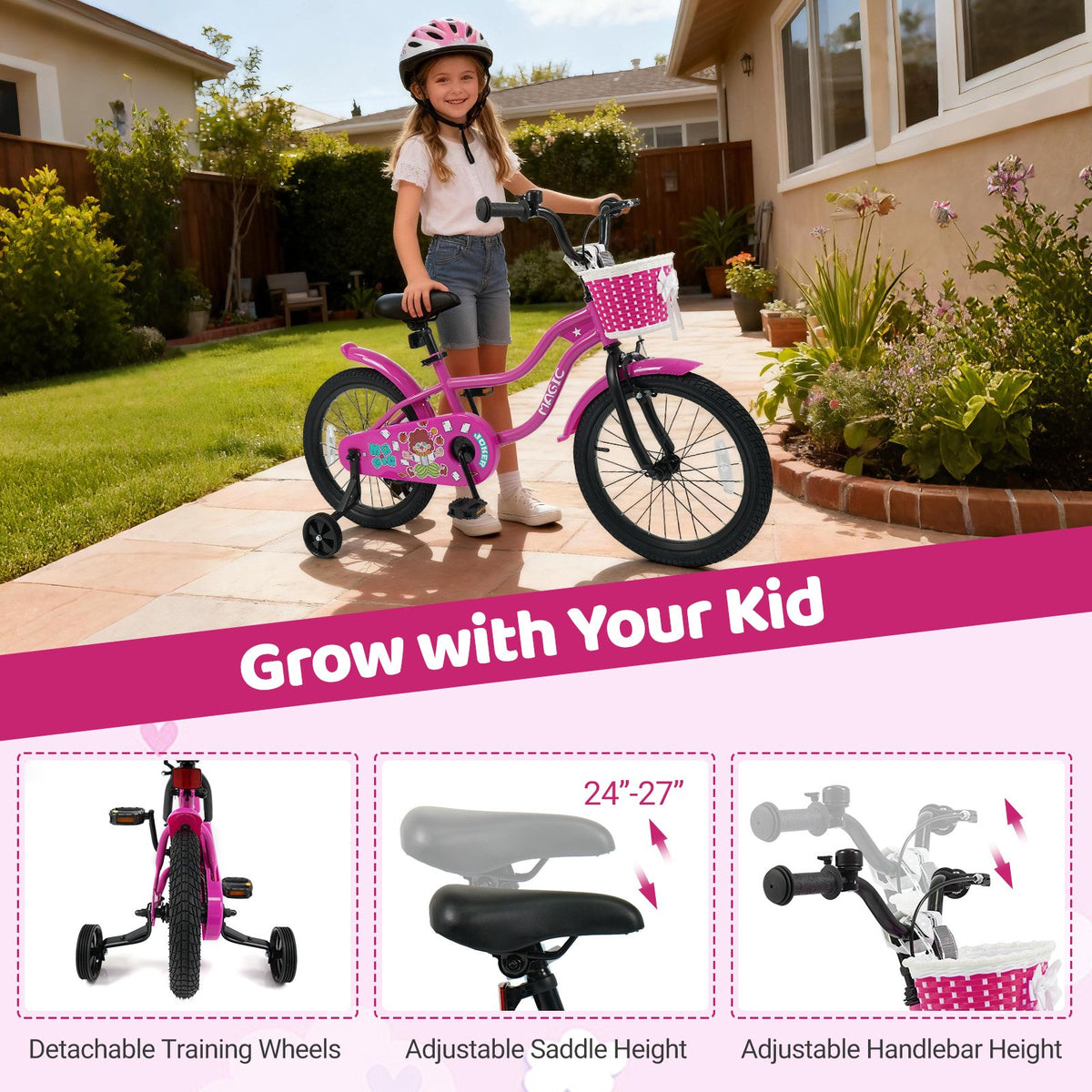 18 Inch Kids Bike with Training Wheels for Aged 3-8 Years Old - Magic Rose view 6