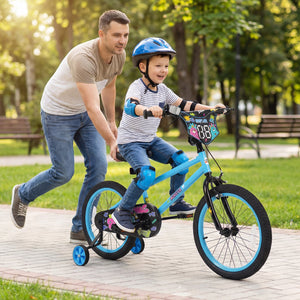 18 Inch Kids Bike with Training Wheels for Ages 4-8 Years Old Blue- Street Art Time view 3