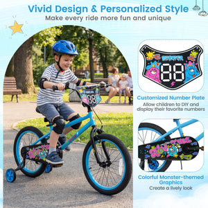 18 Inch Kids Bike with Training Wheels for Ages 4-8 Years Old Blue- Street Art Time view 6