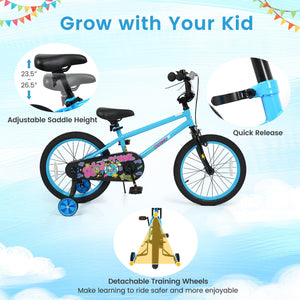 18 Inch Kids Bike with Training Wheels for Ages 4-8 Years Old Blue- Street Art Time view 7