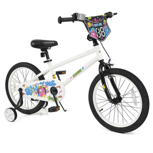 18 Inch Kids Bike with Training Wheels for Ages 4-8 Years Old White- Street Art Time