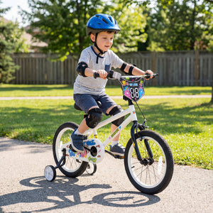 18 Inch Kids Bike with Training Wheels for Ages 4-8 Years Old White- Street Art Time view 2