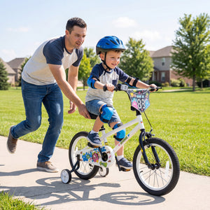 18 Inch Kids Bike with Training Wheels for Ages 4-8 Years Old White- Street Art Time view 3