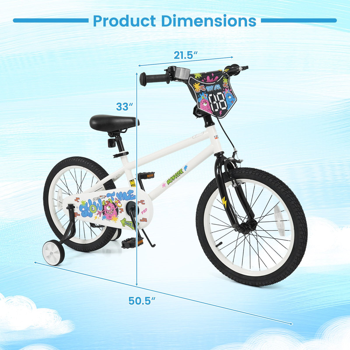 18 Inch Kids Bike with Training Wheels for Ages 4-8 Years Old White- Street Art Time view 4
