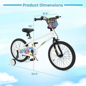 18 Inch Kids Bike with Training Wheels for Ages 4-8 Years Old White- Street Art Time view 4